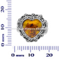 Corazón Amber Gemstone con Anillo Filigrana de Plata de Ley 925 para Bodas y Aniversario